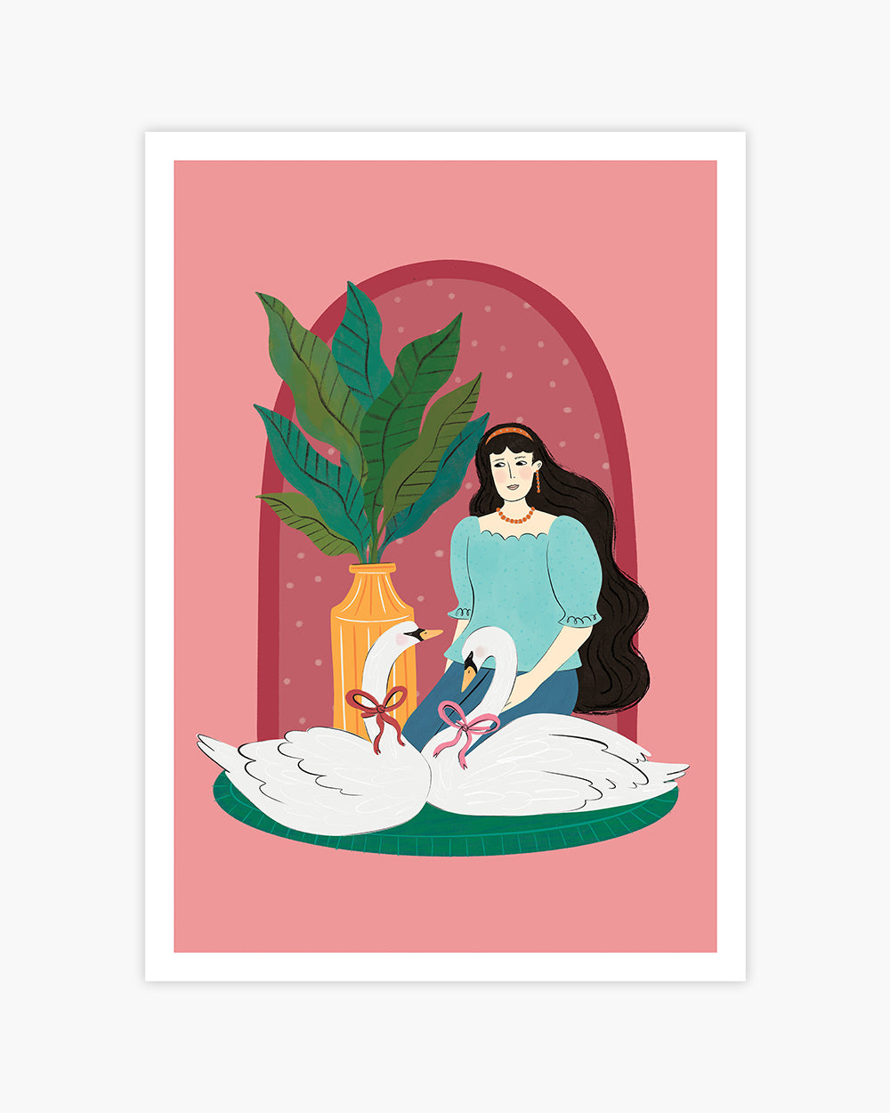 A Lady With Her Swans Art Print