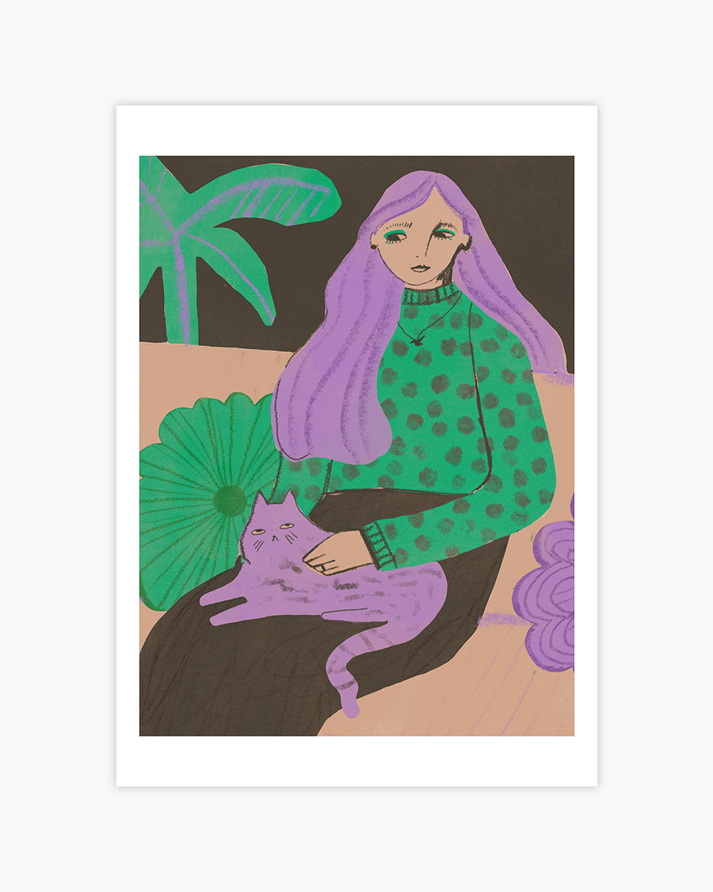 Woman With Cat Art Print