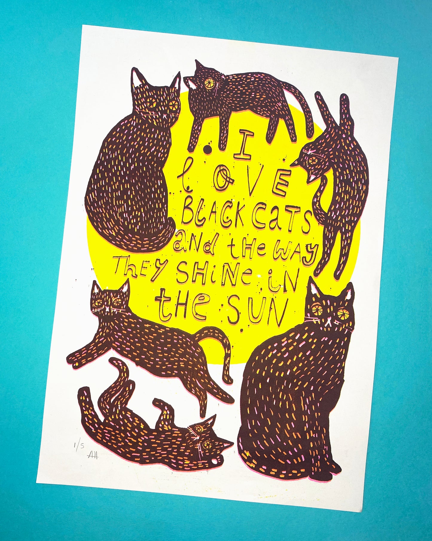 Black Cats in the Sun Risograph Print - A3 - Off White