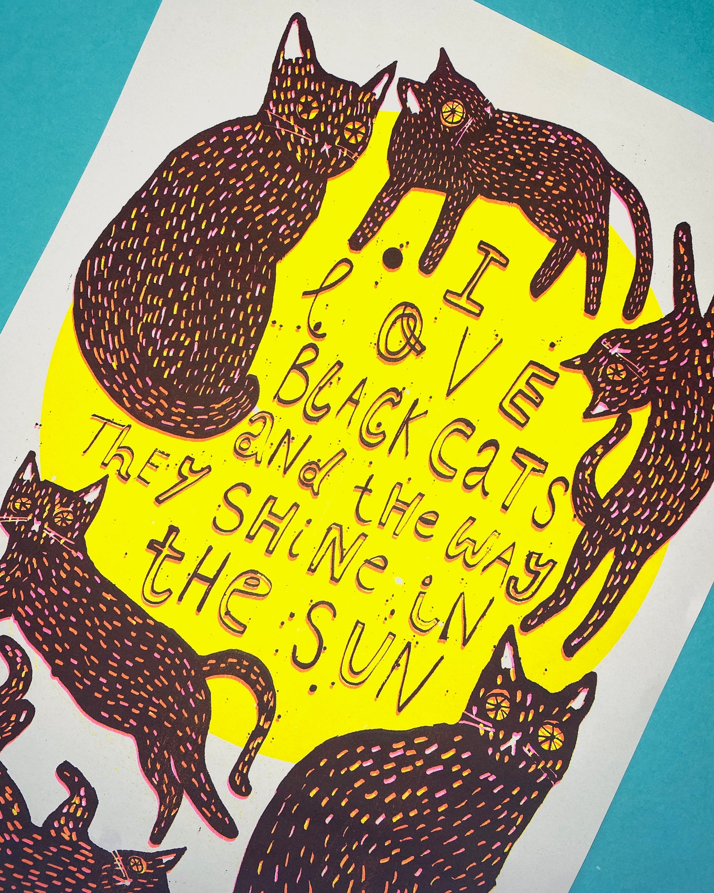 Black Cats in the Sun Risograph Print - A3 - Off White