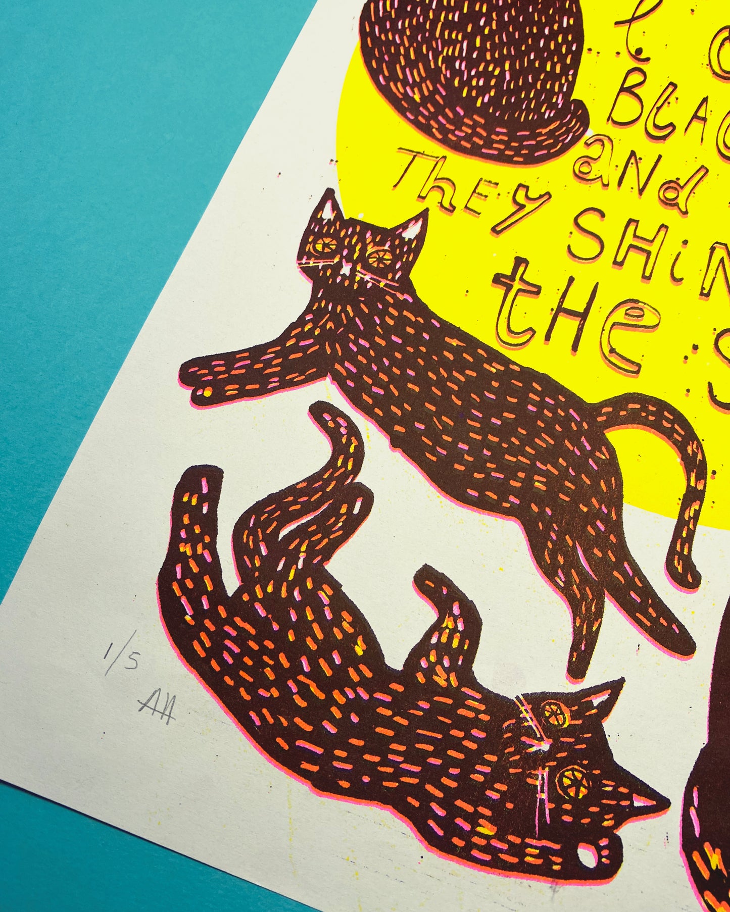Black Cats in the Sun Risograph Print - A3 - Off White