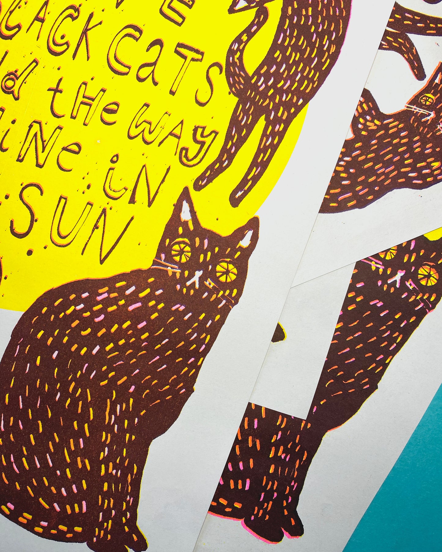 Black Cats in the Sun Risograph Print - A3 - Off White