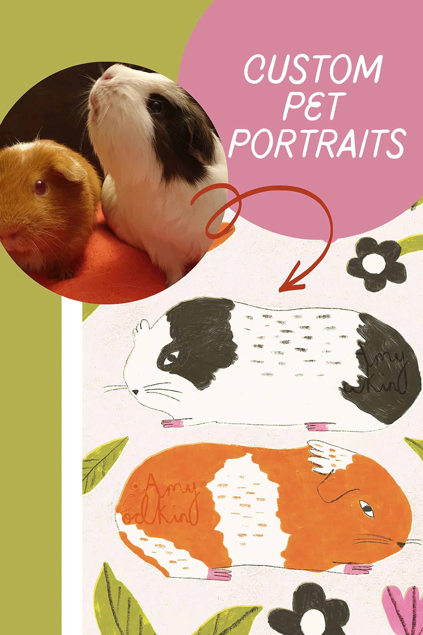 Hand Drawn Custom Pet Portrait - Digital File for Printing