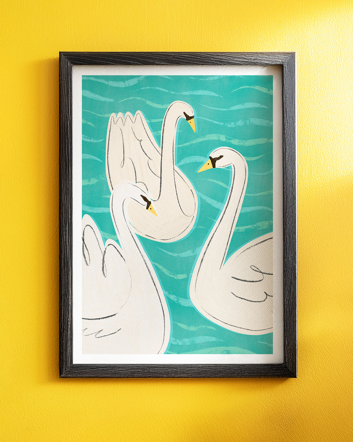 Swimming Swans Art Print