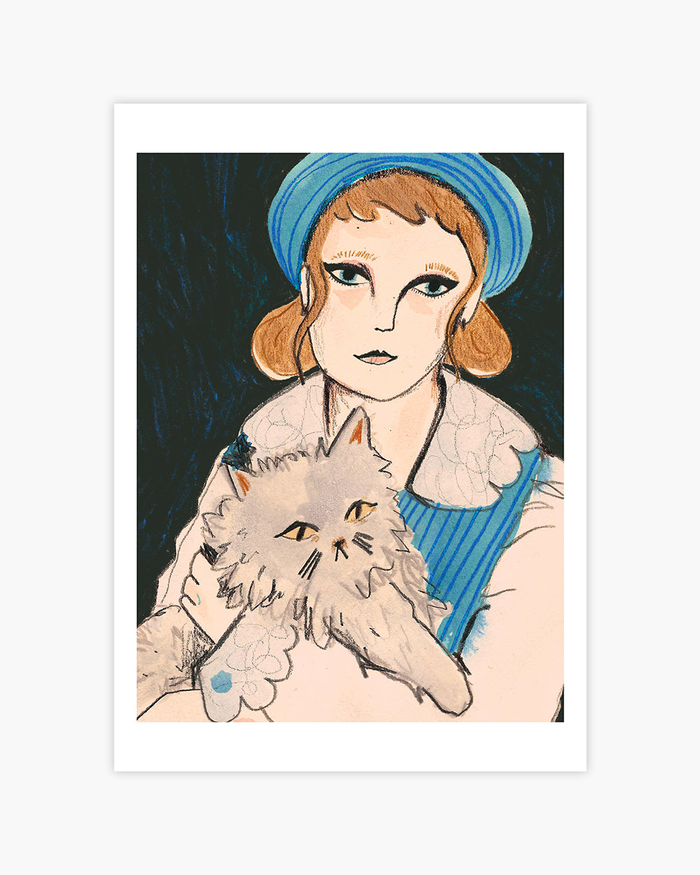 Woman With Cat Art Print