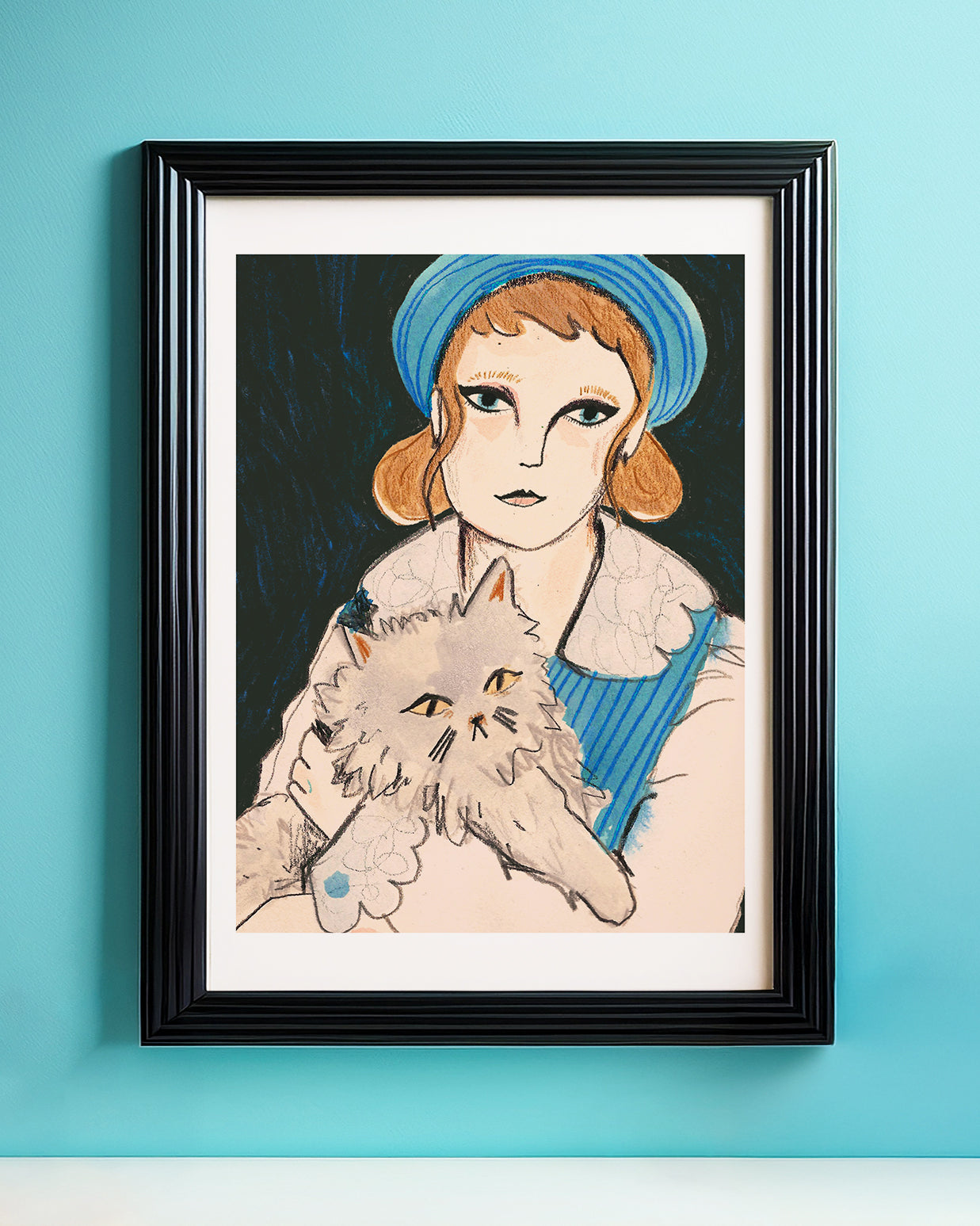 Woman With Cat Art Print