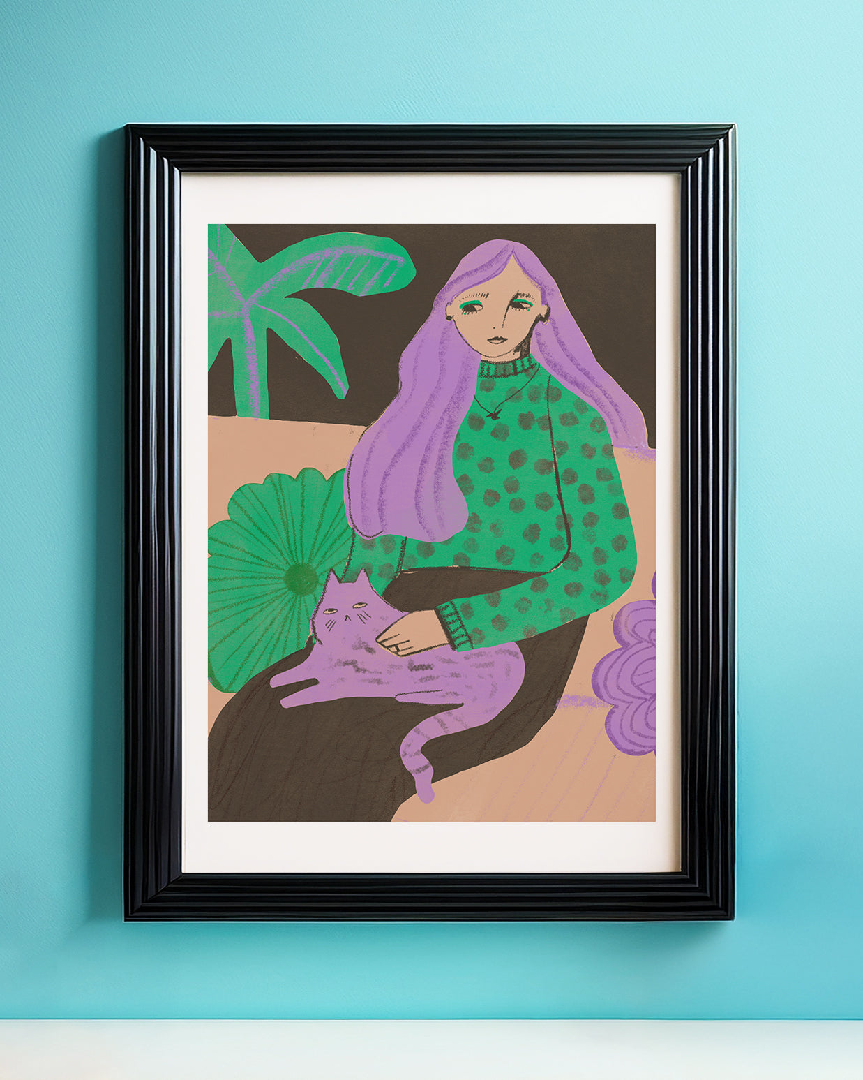 Woman With Cat Art Print