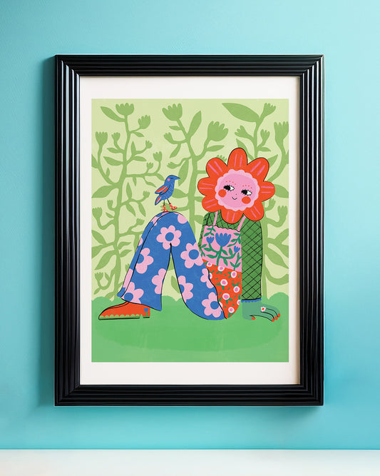 Flower Bird Friends Art Print